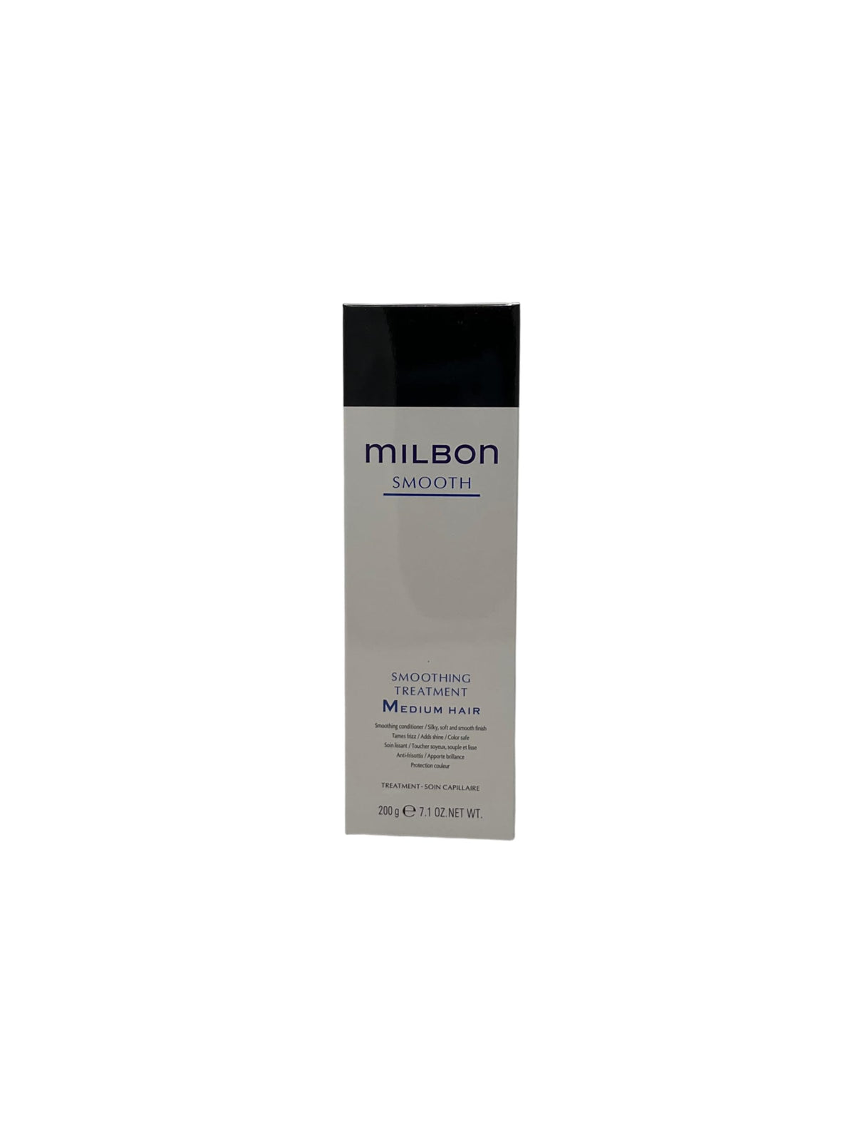 Milbon conditionneur lissant – bouteille et cheveux soyeux après utilisation