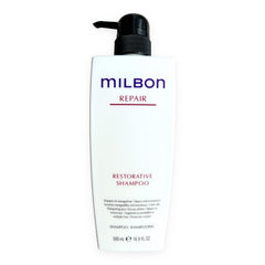 Milbon Repair Shampoo, lavage doux, nettoie sans agresser les cheveux fragiles.