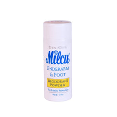 Milcu poudre déodorante aisselles-pieds: flacon pratique pour usage quotidien.