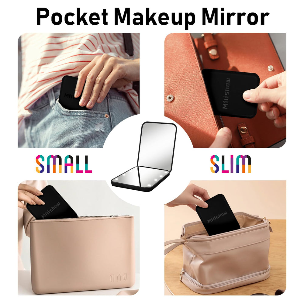 Milishow miroir poche dimensions 85x64 mm: taille idéale pour le sac.