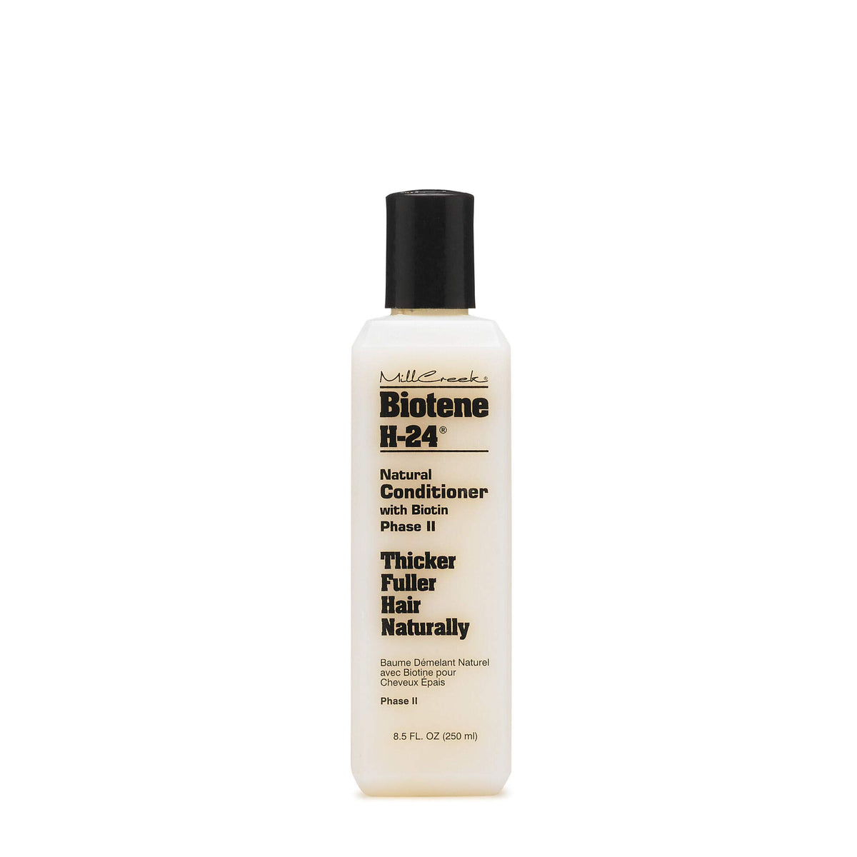 Mill Creek Biotin H24 conditioner bottle for smooth, hydrated hair.