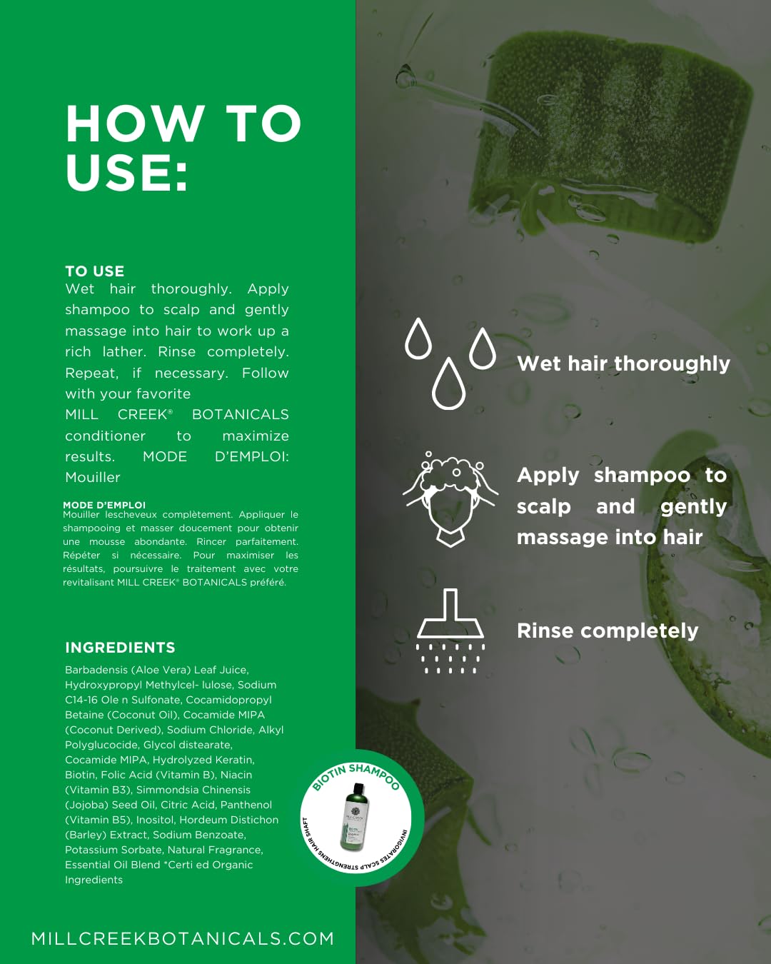 Utilisation sous douche, mousse agréable et cheveux propres.