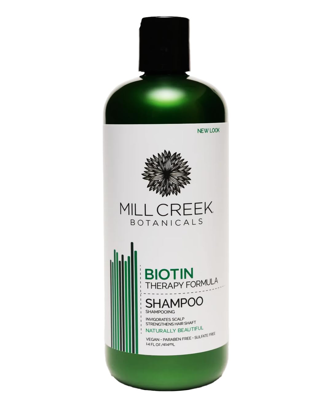 Shampoing Biotine Mill Creek, bouteille, suggère un soin nourrissant du cuir chevelu.
