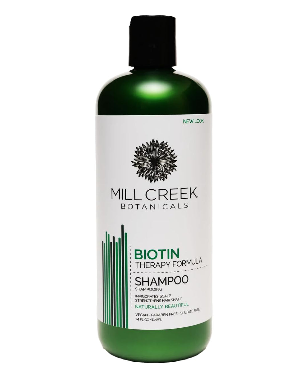 Shampoing Biotine Mill Creek, bouteille, suggère un soin nourrissant du cuir chevelu.