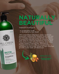 Shampoing Biotine Mill Creek, texture crèmeuse, offre une sensation douce lors du lavage.