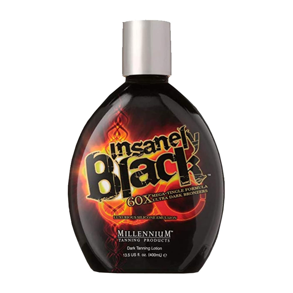 Millennium Tanning Insanely Black 60x – finition bronzée et éclat doré visibles après usage.