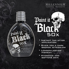 Millennium Tanning Paint It Black 50x – Crème bronzante, teinte noire-bronze profonde.