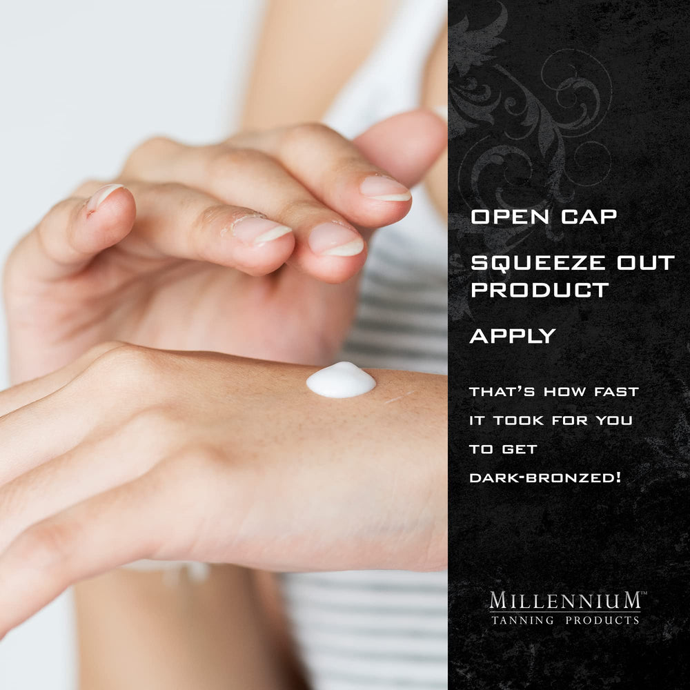 Millennium Tanning Paint It Black 50x – Emballage clair et conseils d’utilisation.