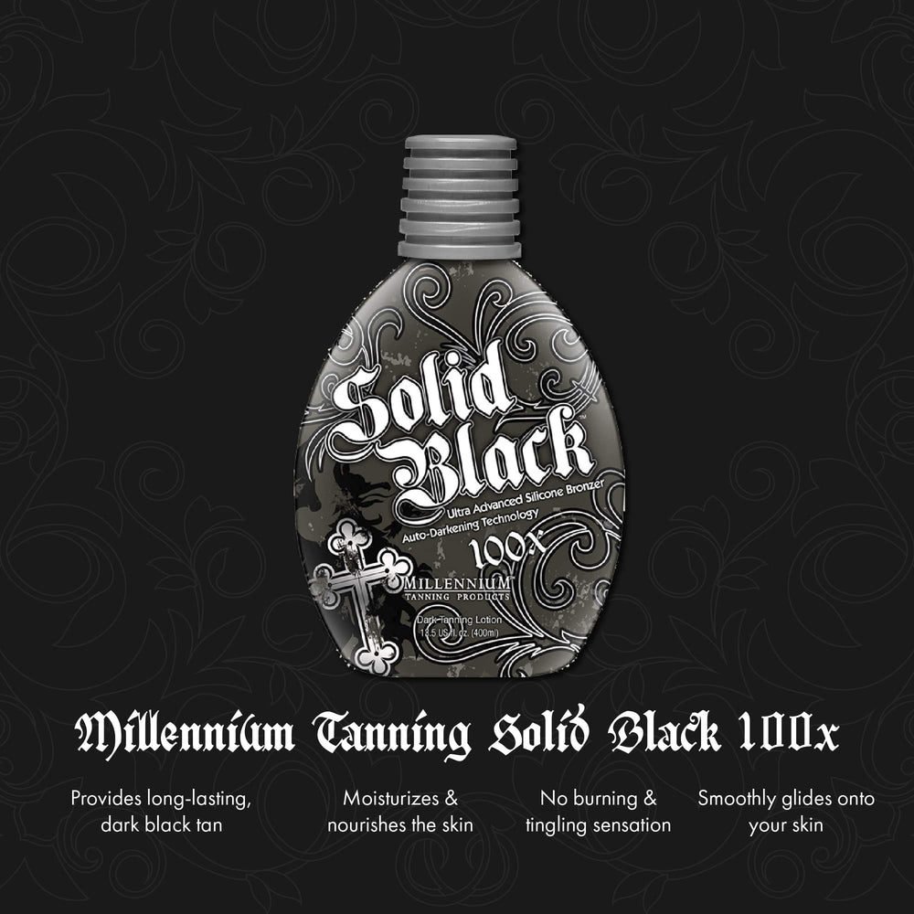 Millennium Tanning Solid Black 100x, bronzage silicone pour un effet intense et rapide.