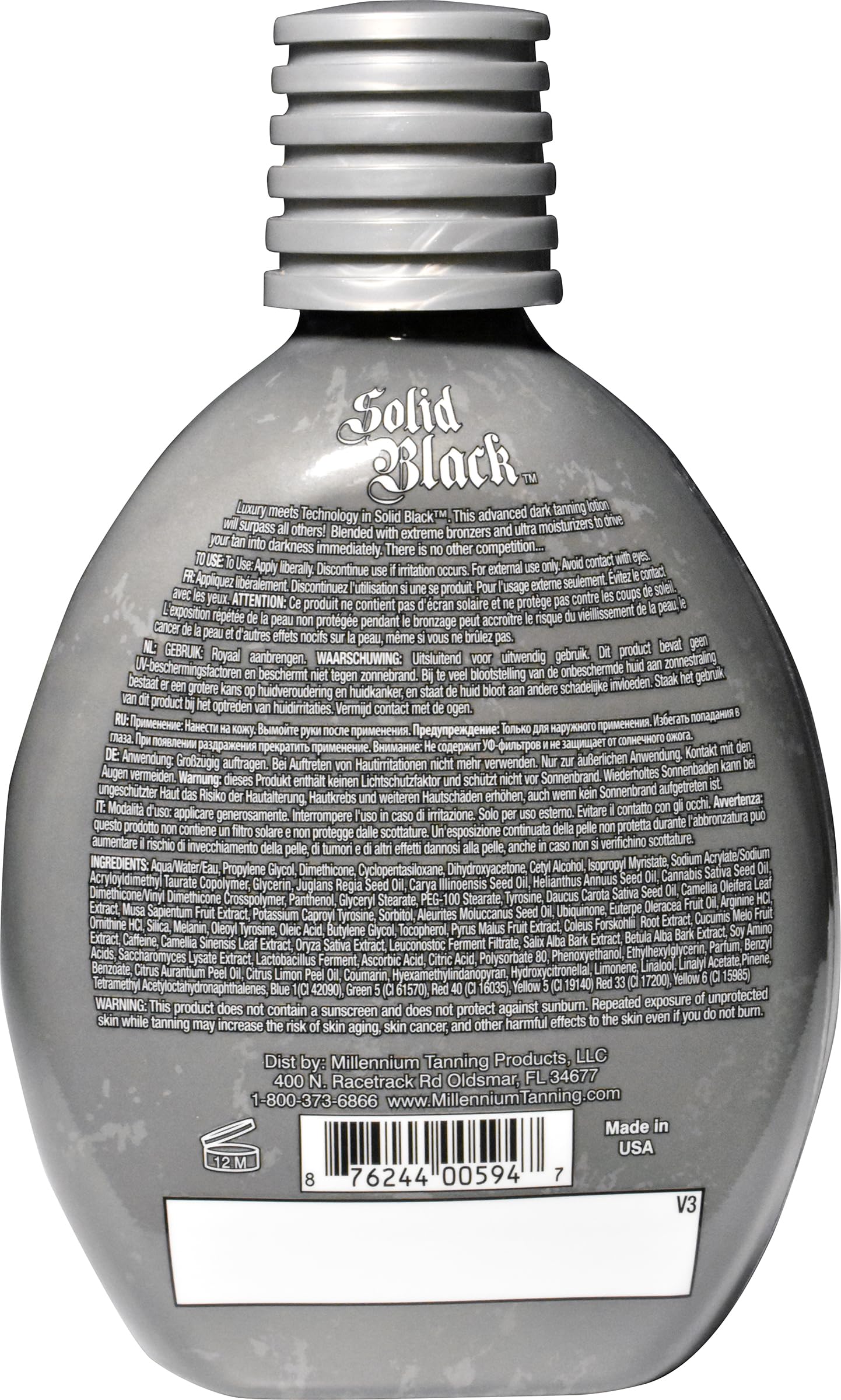 Millennium Tanning Solid Black 100X : idéal en cabine et en extérieur.