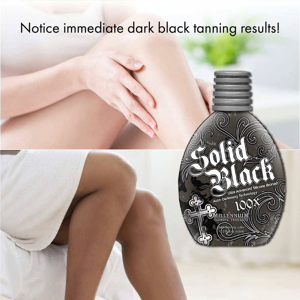 Millennium Tanning Solid Black 100x, tan intérieur et extérieur pour une couleur durable.