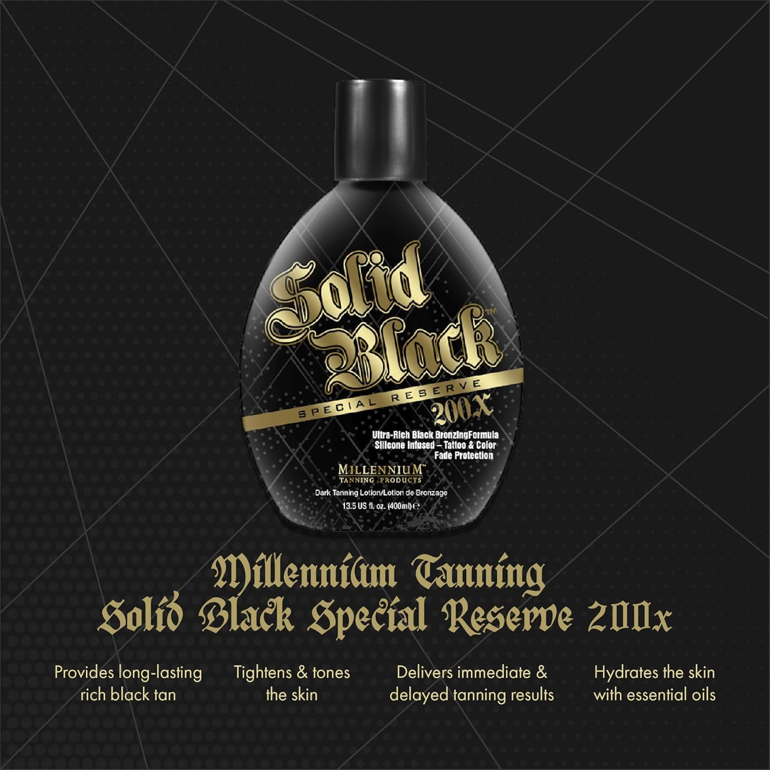 Millennium Tanning Solid Black 200X : texture silicone pour une application lisse.