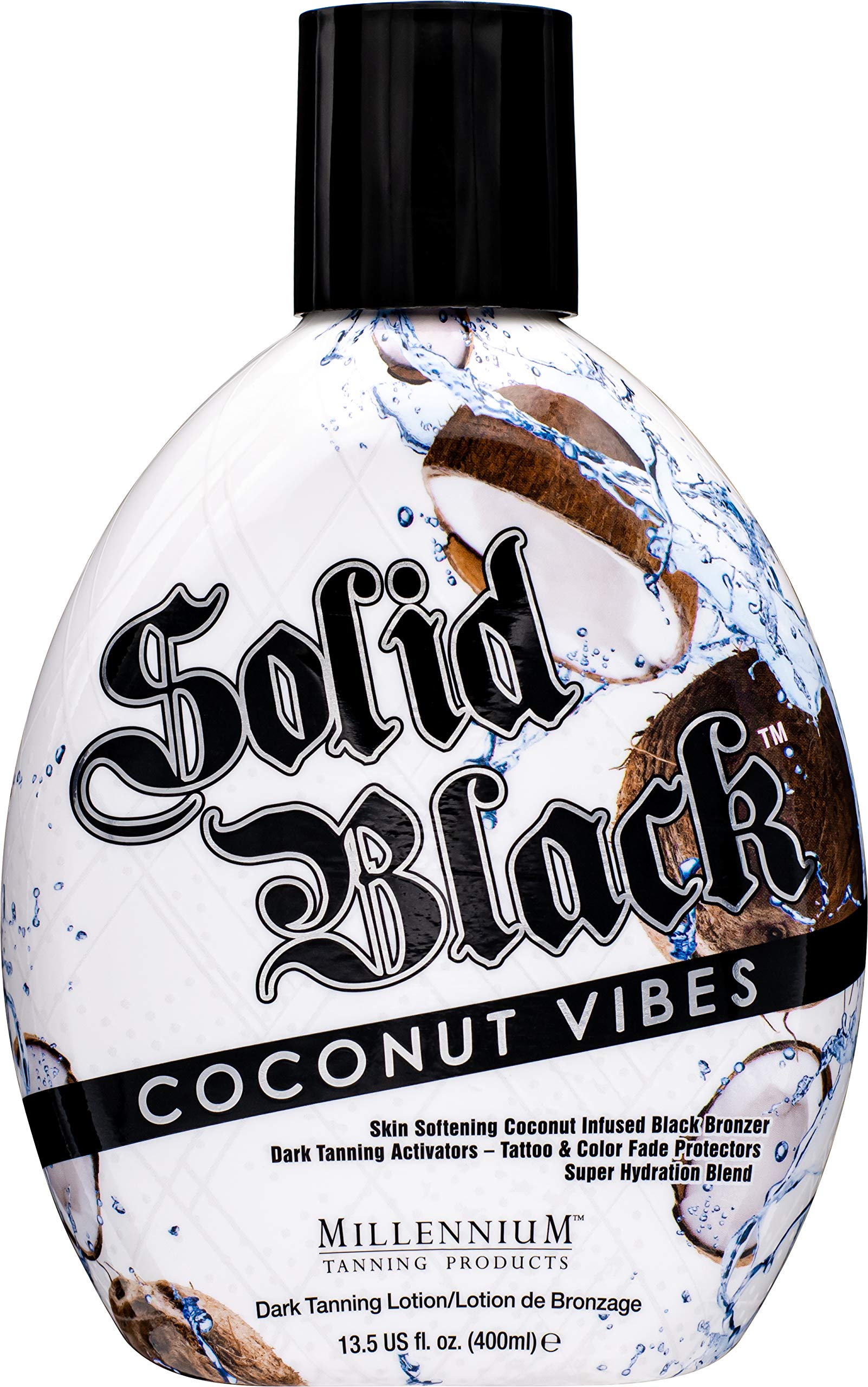 Millennium Tanning Solid Black Coconut Vibes – bouteille avec bronzage intense, pour usage intérieur et extérieur
