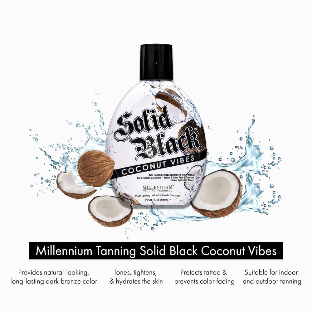 Millennium Tanning Solid Black Coconut Vibes – ingrédients premium pour peau nourrie