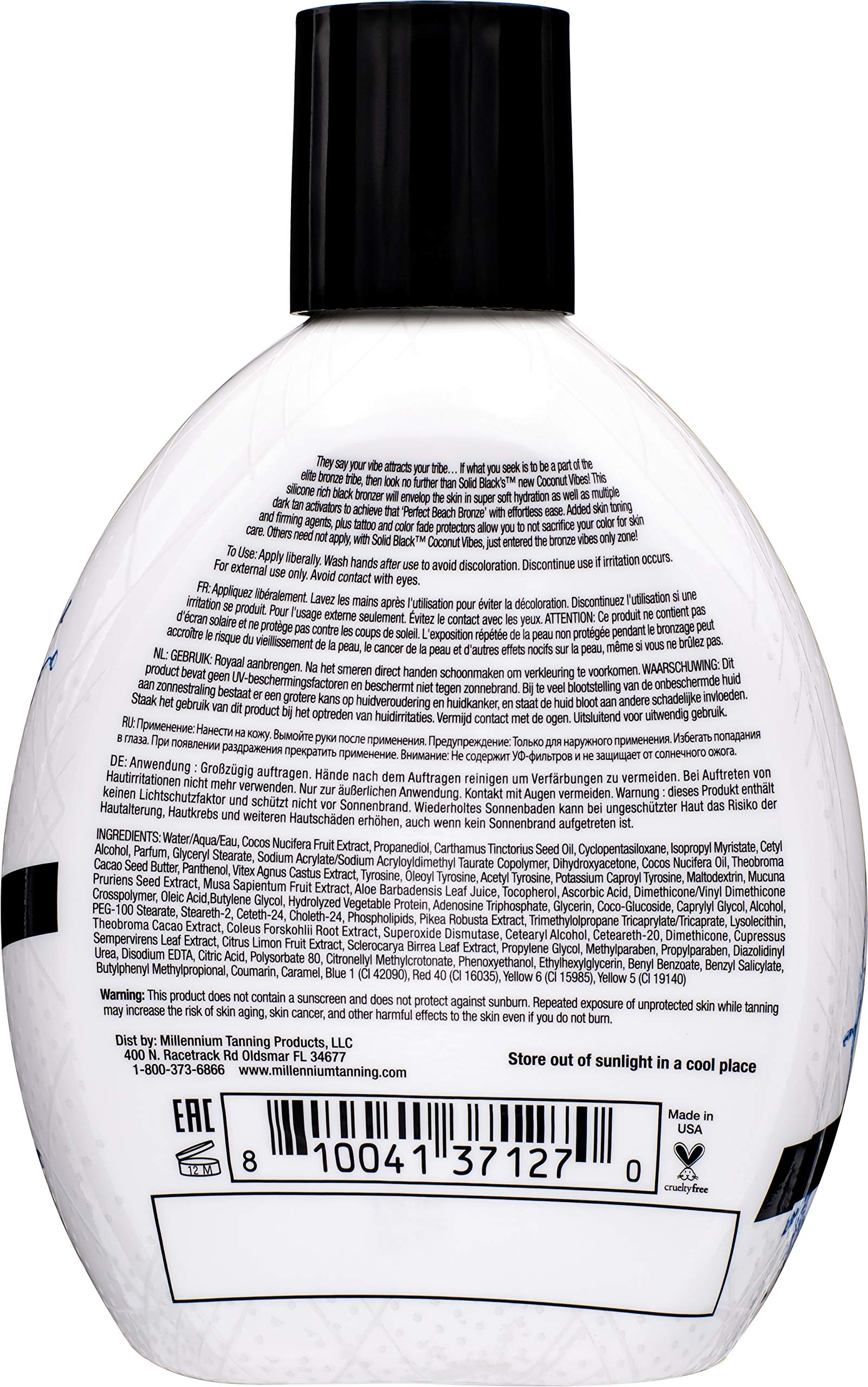 Millennium Tanning Solid Black Coconut Vibes – parfum coco tropical, expérience sensorielle
