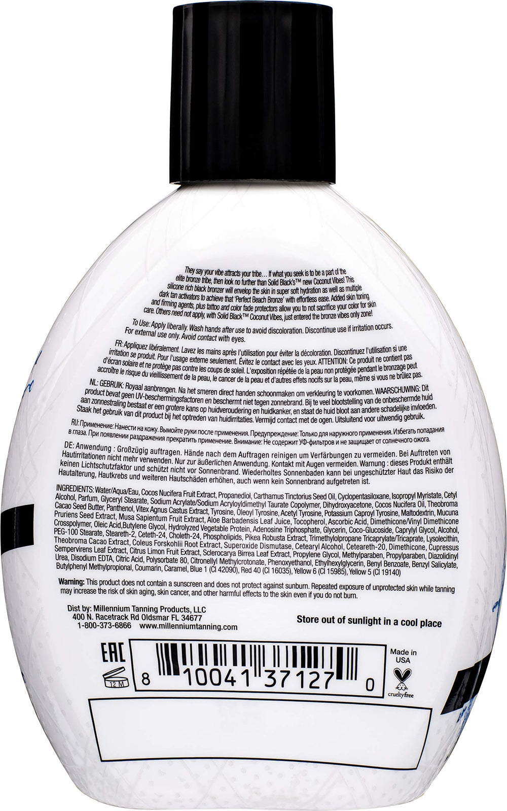 Millennium Tanning Solid Black Coconut Vibes – parfum coco tropical, expérience sensorielle
