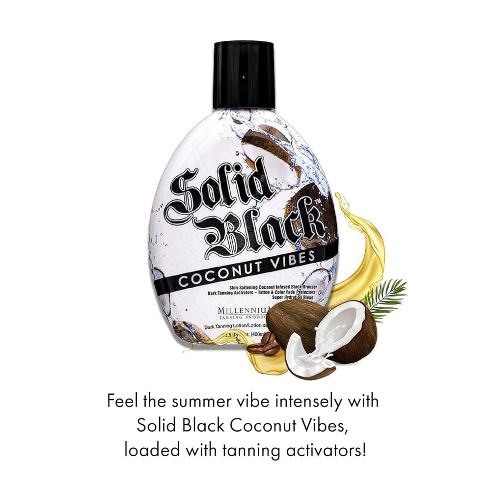 Millennium Tanning Solid Black Coconut Vibes – texture légère et non grasse, application confortable