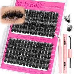 MilyBest Kit clusters cils 100D: plateau prêt pour volume naturel.