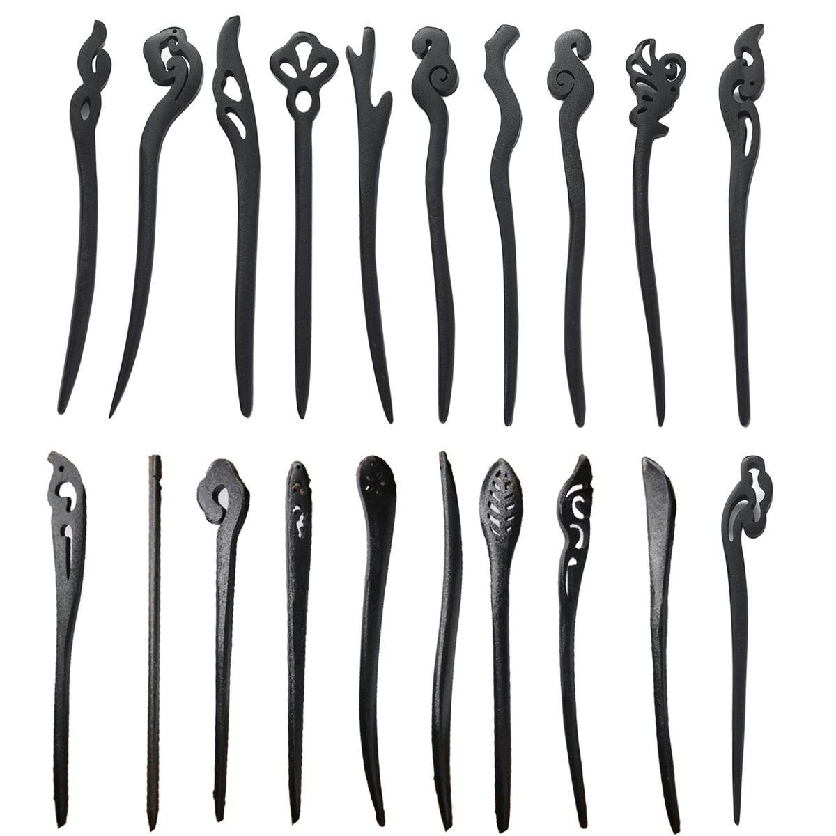 Bâtons Mimalexin en bois noir, polyvalents pour varier les coiffures.