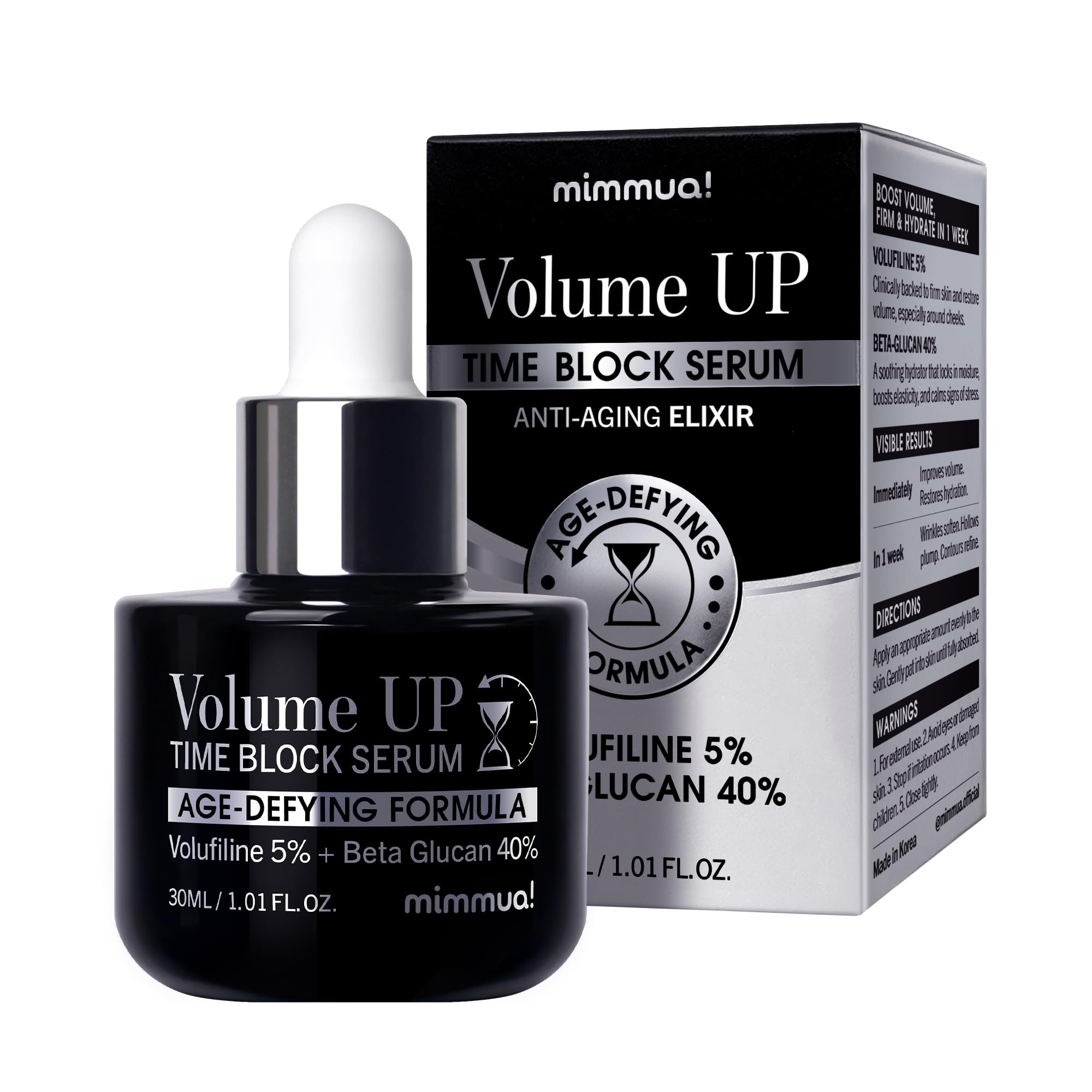 MIMMUA Volume UP Time Block Serum – bouteille élégante et absorption rapide.