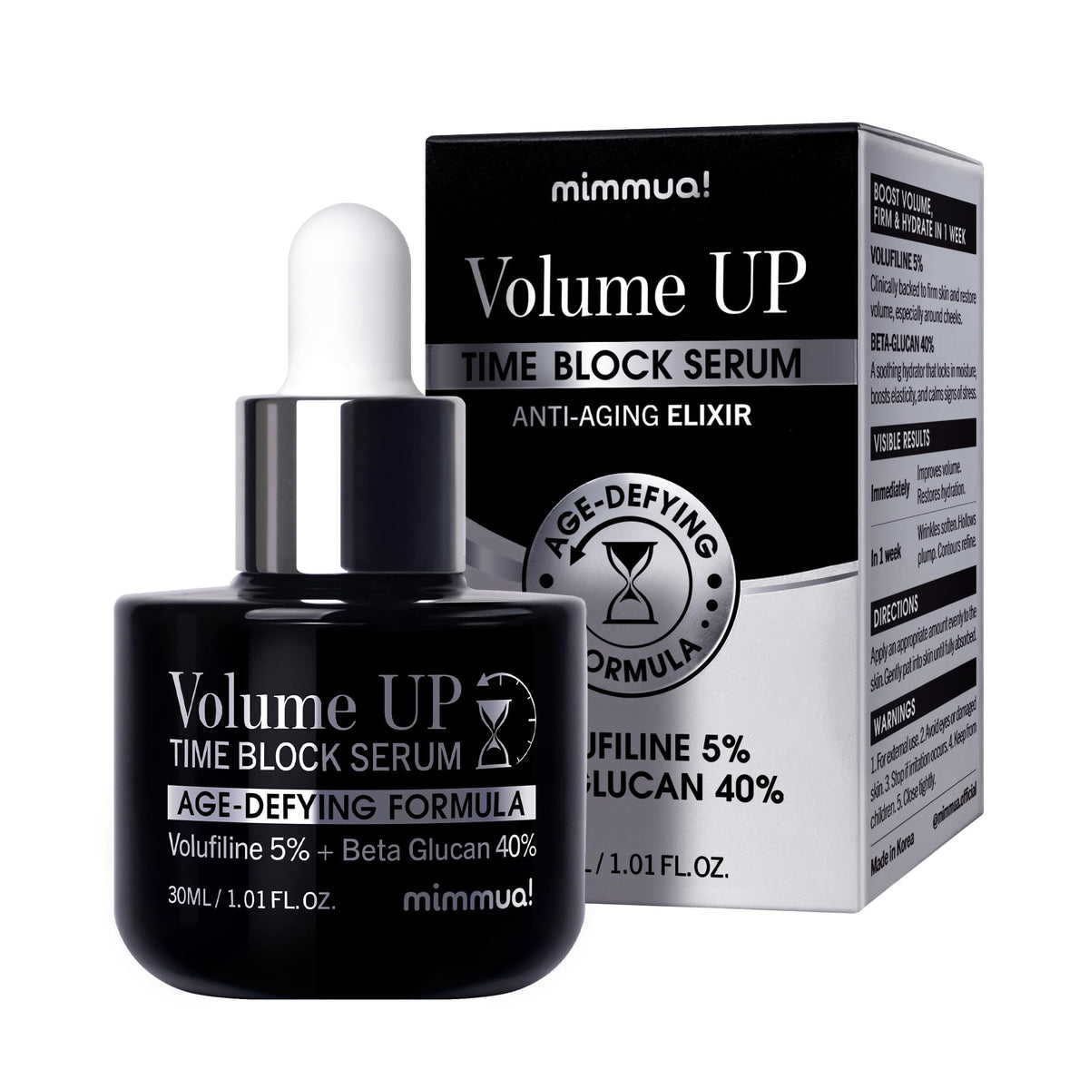 MIMMUA Volume UP Time Block Serum – bouteille élégante et absorption rapide.