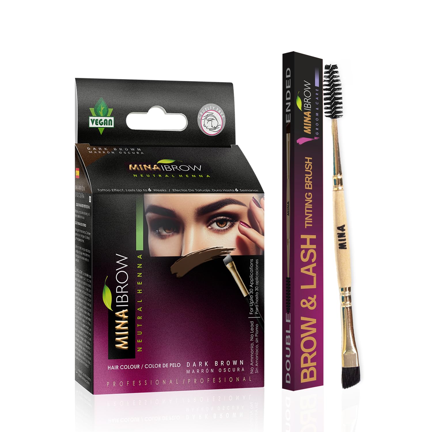 MinaiBrow poudre brun foncé pour sourcils, couleur naturelle durable.