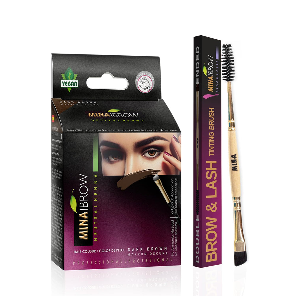 MinaiBrow poudre brun foncé pour sourcils, couleur naturelle durable.