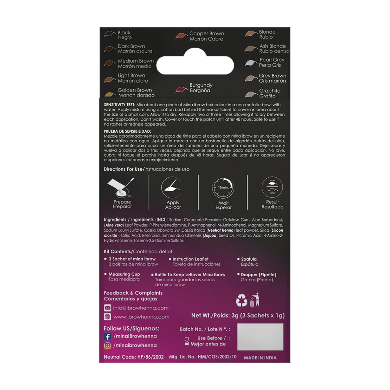 MinaiBrow emballage kit, accessoire pratique pour retouches quotidiennes.