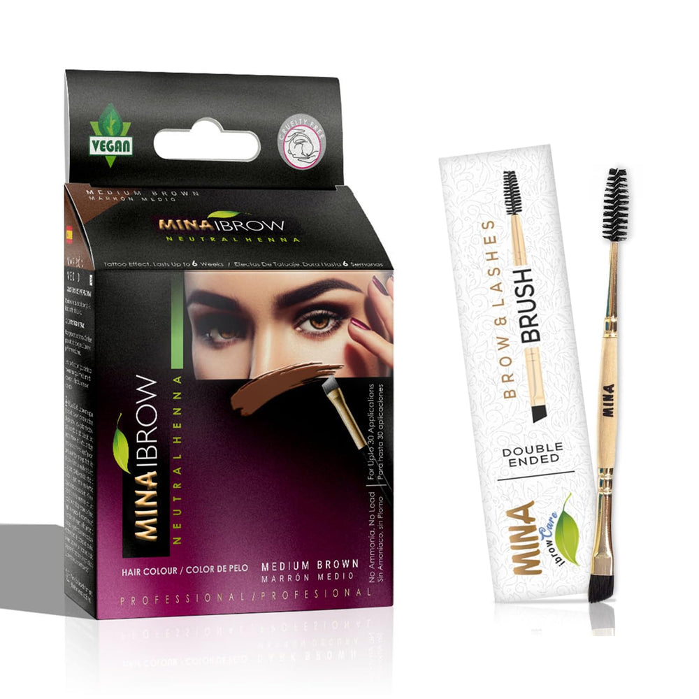 MinaiBrow kit poudre teintante brun moyen pour sourcils, rendu naturel