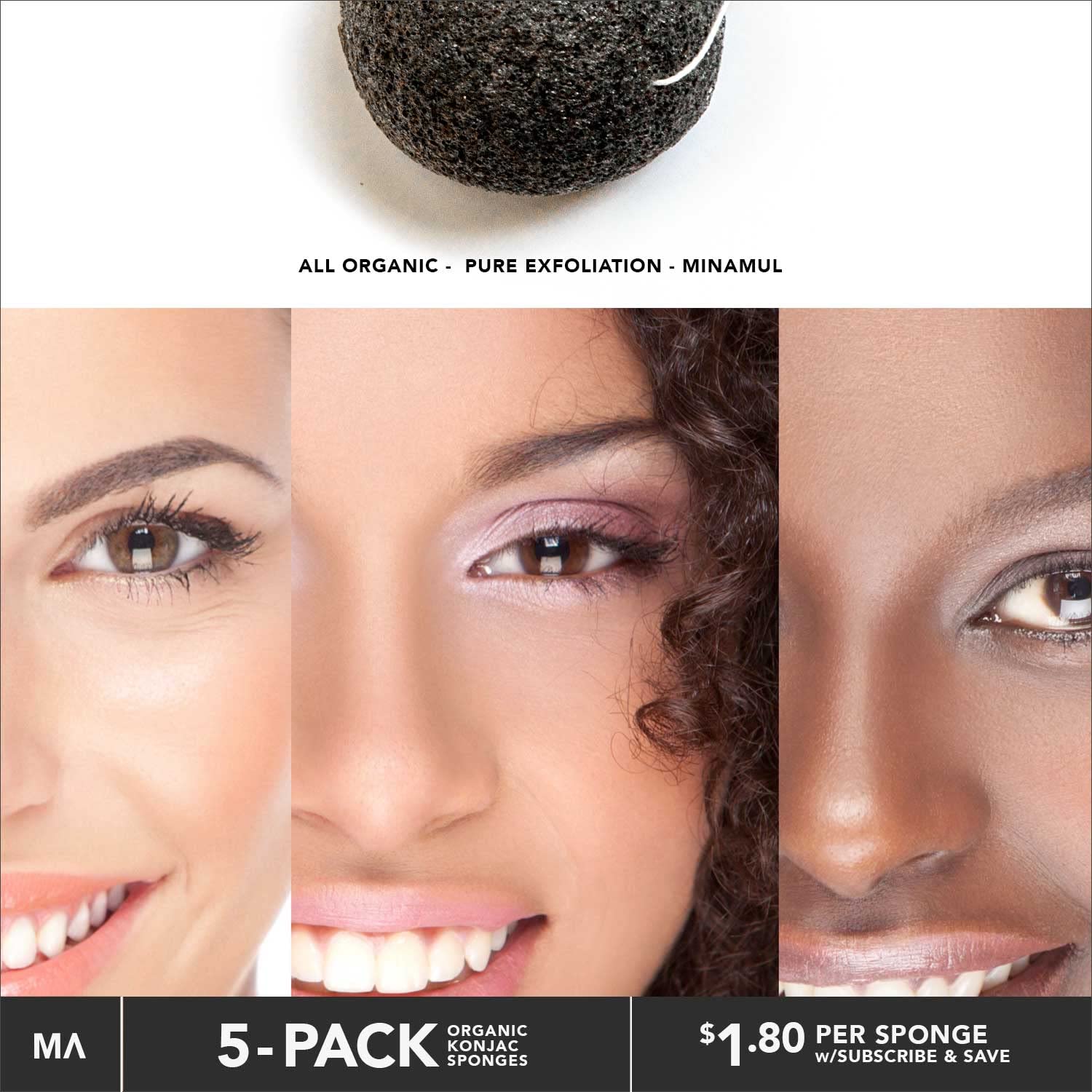MINAMUL Éponge Konjac Charbon Bambou – éponge visage naturelle, soin quotidien respectueux.