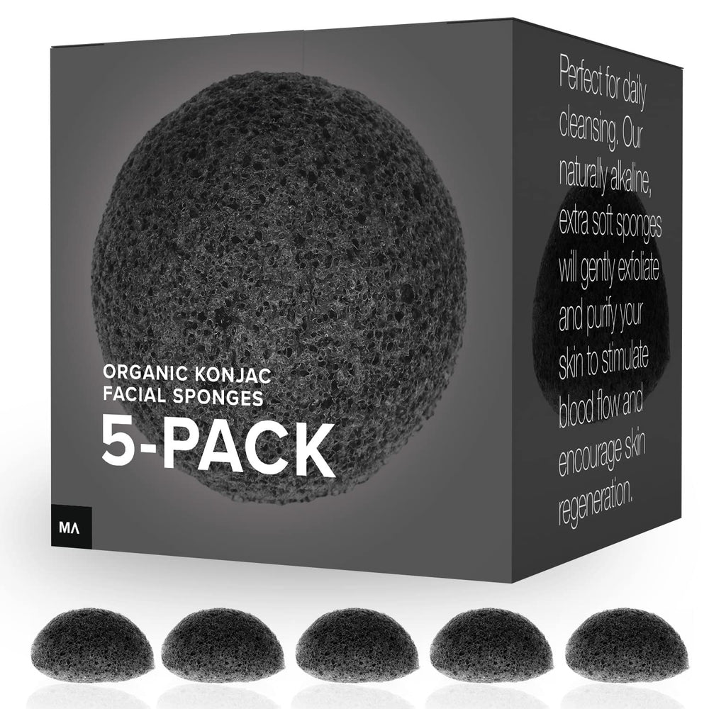 MINAMUL Éponge Konjac Charbon Bambou – visage ensemble, exfoliation douce pour peau nette.