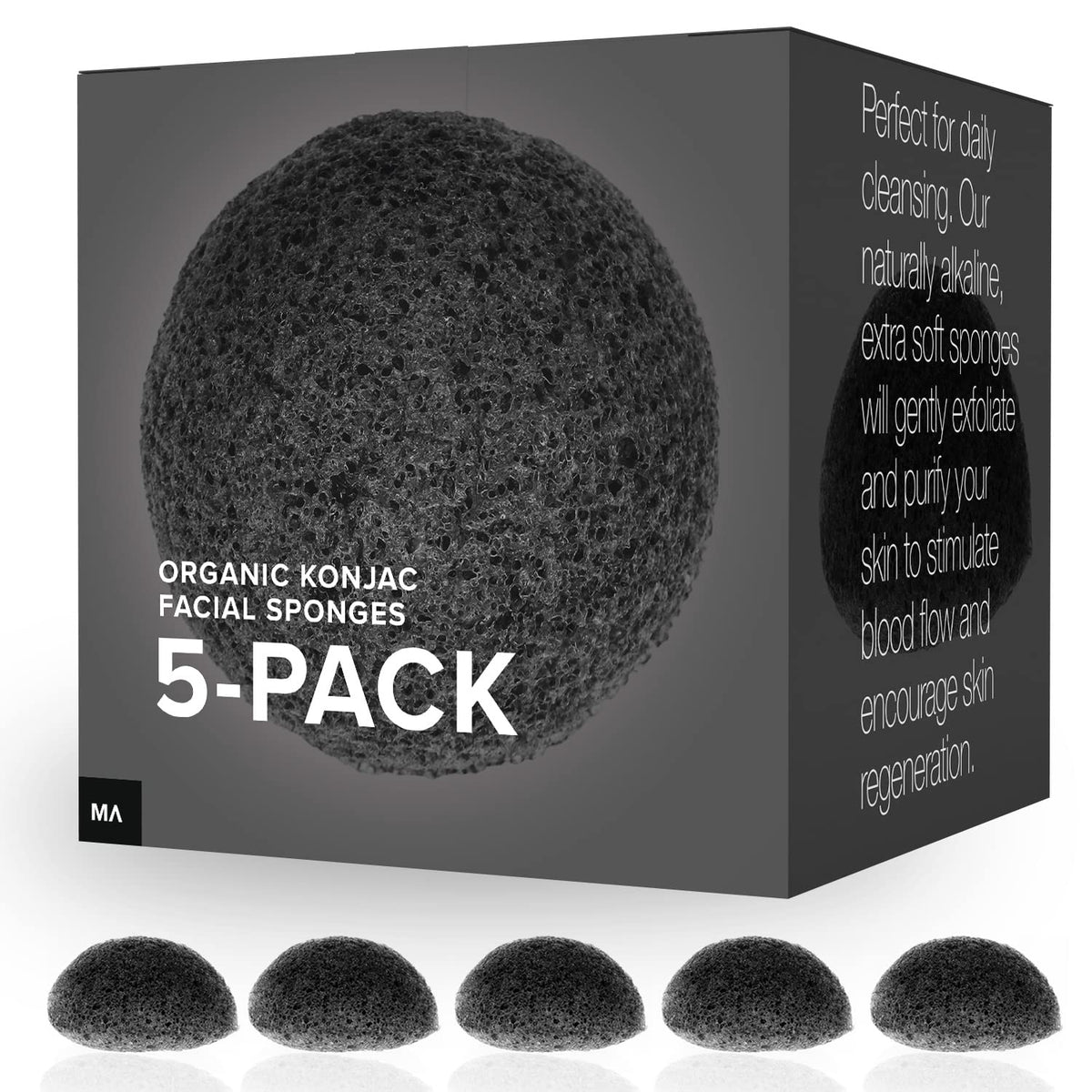 MINAMUL Éponge Konjac Charbon Bambou – visage ensemble, exfoliation douce pour peau nette.