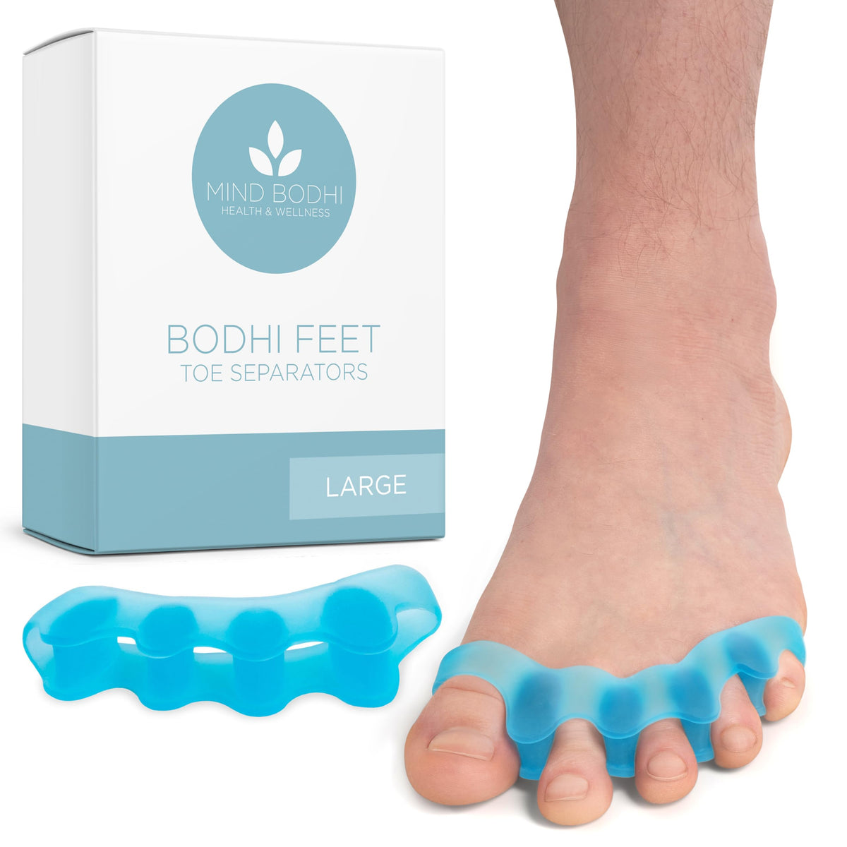 Mind Bodhi séparateurs d’orteils bleu, ergonomie et alignement naturel pour les pieds.