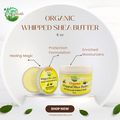 Mine Botanicals Beurre Shea fouetté texture crèmeuse: hydratation durable et douceur.