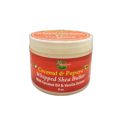 Mine Botanicals coconut papaya whipped shea butter jar showing creamy texture for hydration.