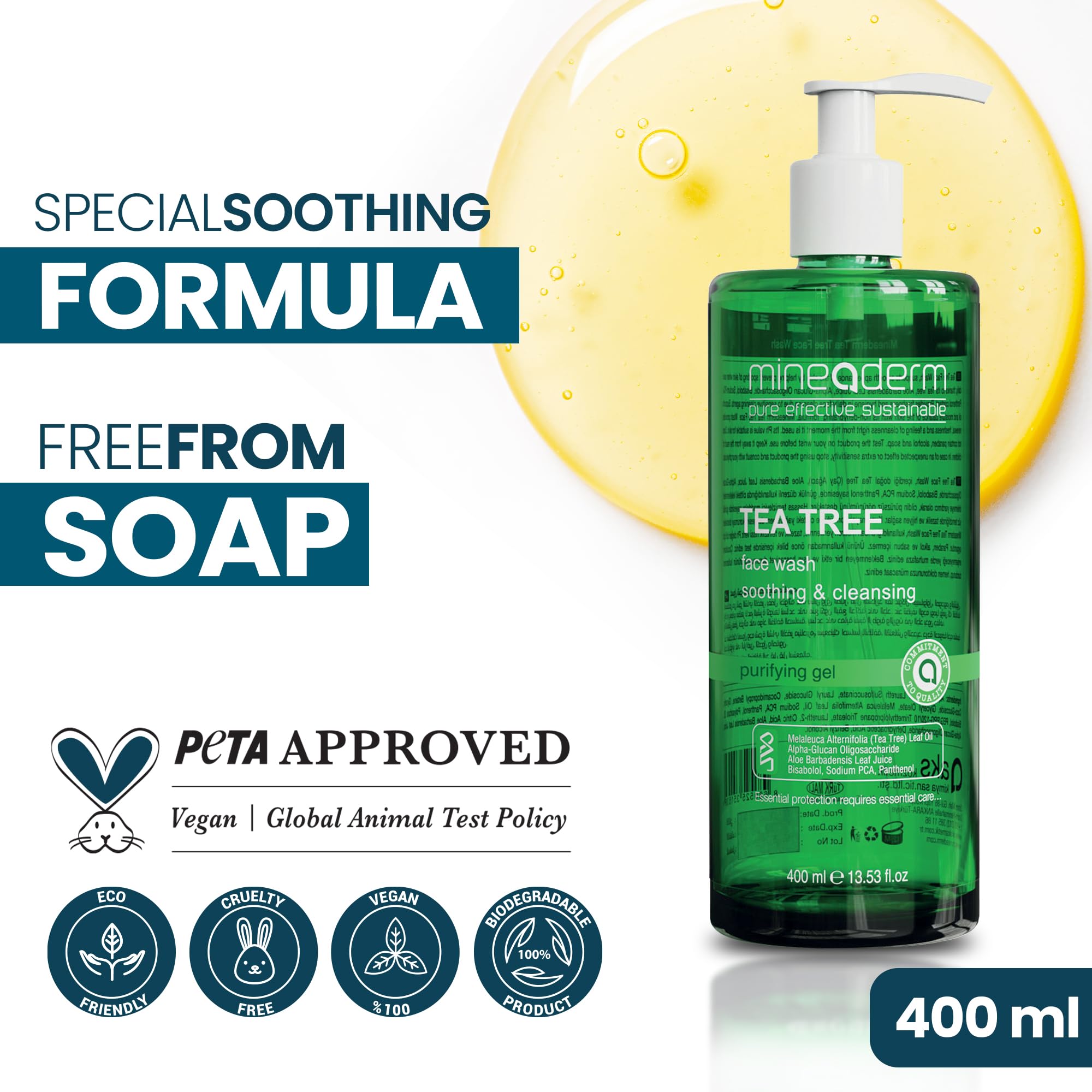 Mineaderm nettoyant visage arbre à thé – flacon 400 ml.