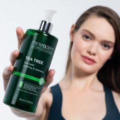 Mineaderm nettoyant visage arbre à thé – texture gel translucide pour une utilisation quotidienne.