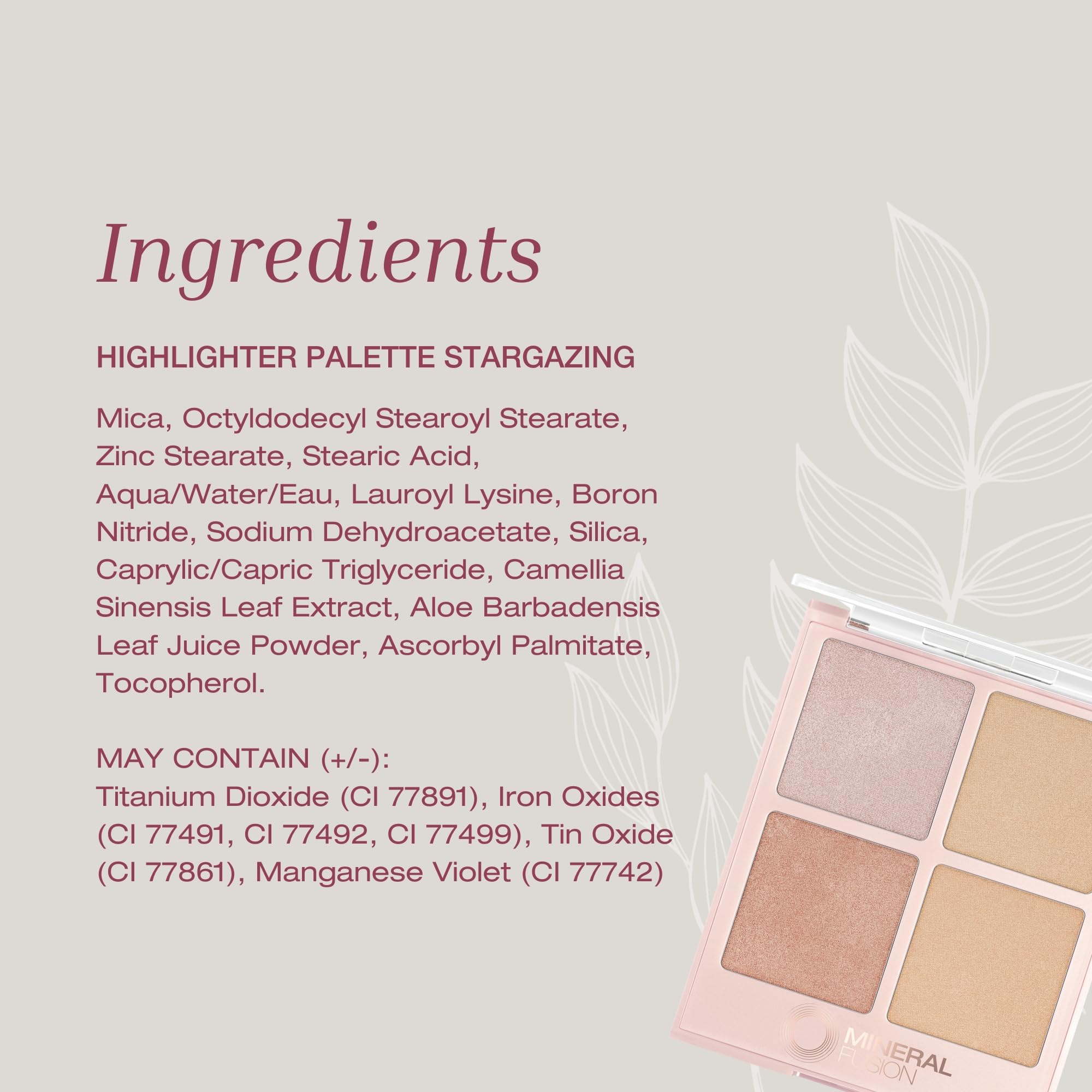 Échantillons swatches Mineral Fusion démontrant le dégradé lumineux.