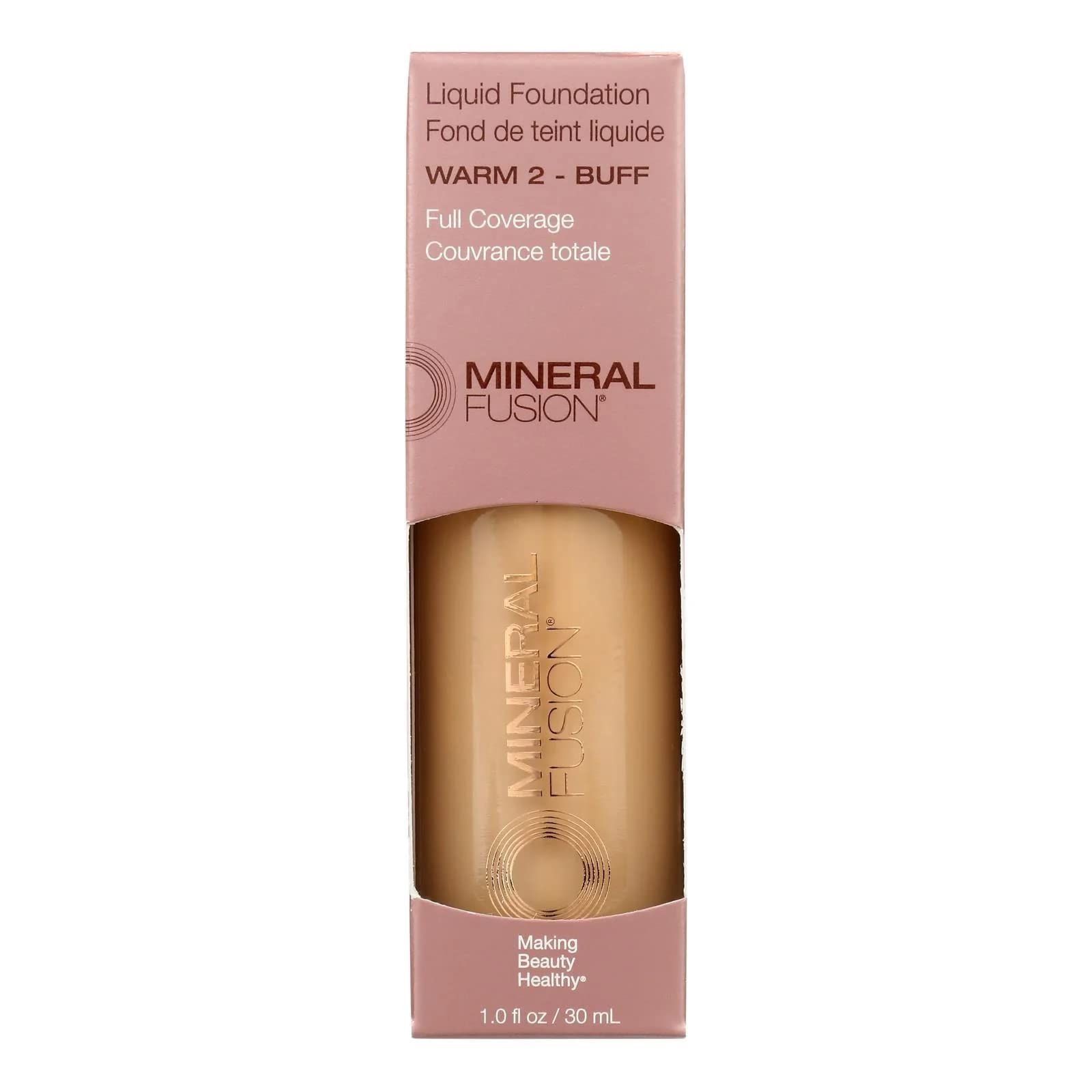 MINERAL FUSION fond de teint liquide Chaud 2, flacon – couverture légère et fini naturel.