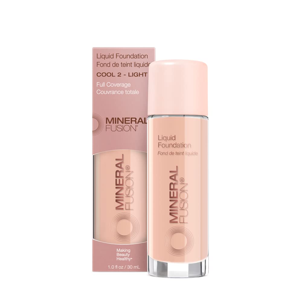 Mineral Fusion fond de teint liquide, flacon, texture légère et couvrante.