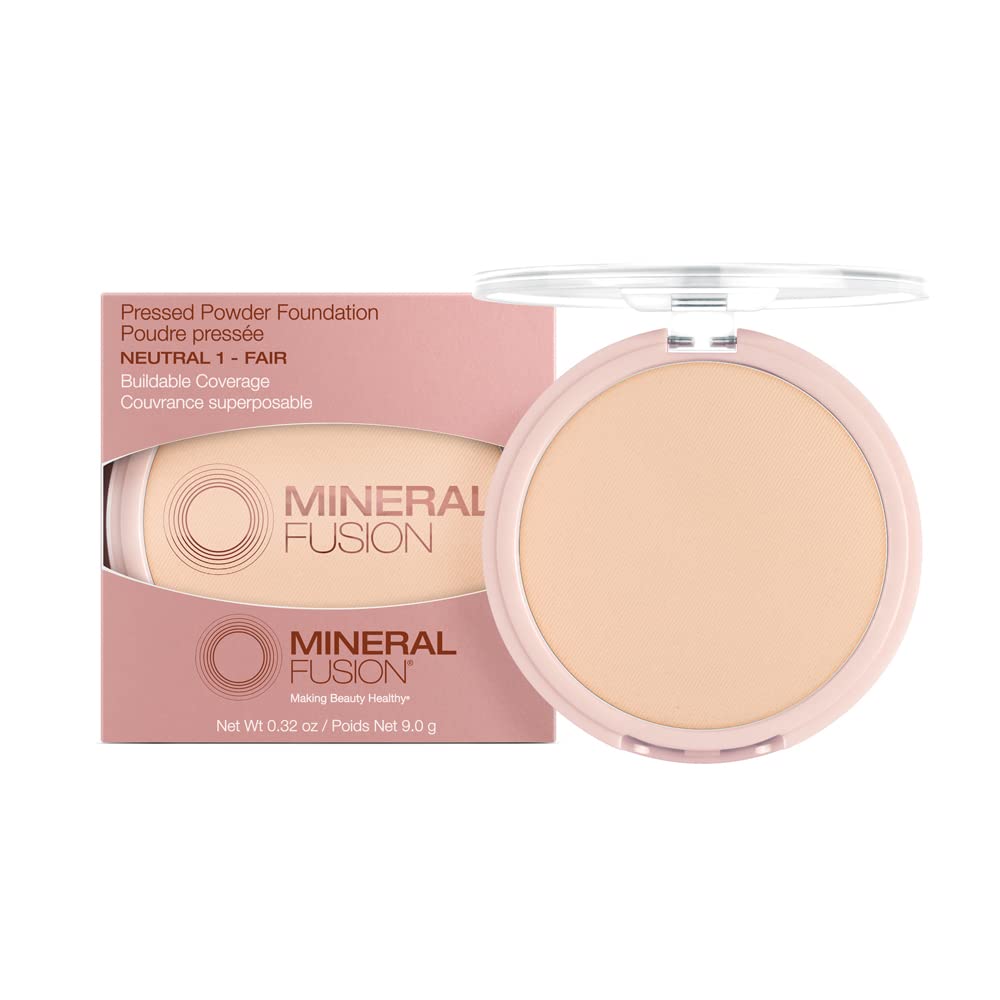 Fond de teint poudre pressée Mineral Fusion Neutral 1 – emballage élégant et pratique.