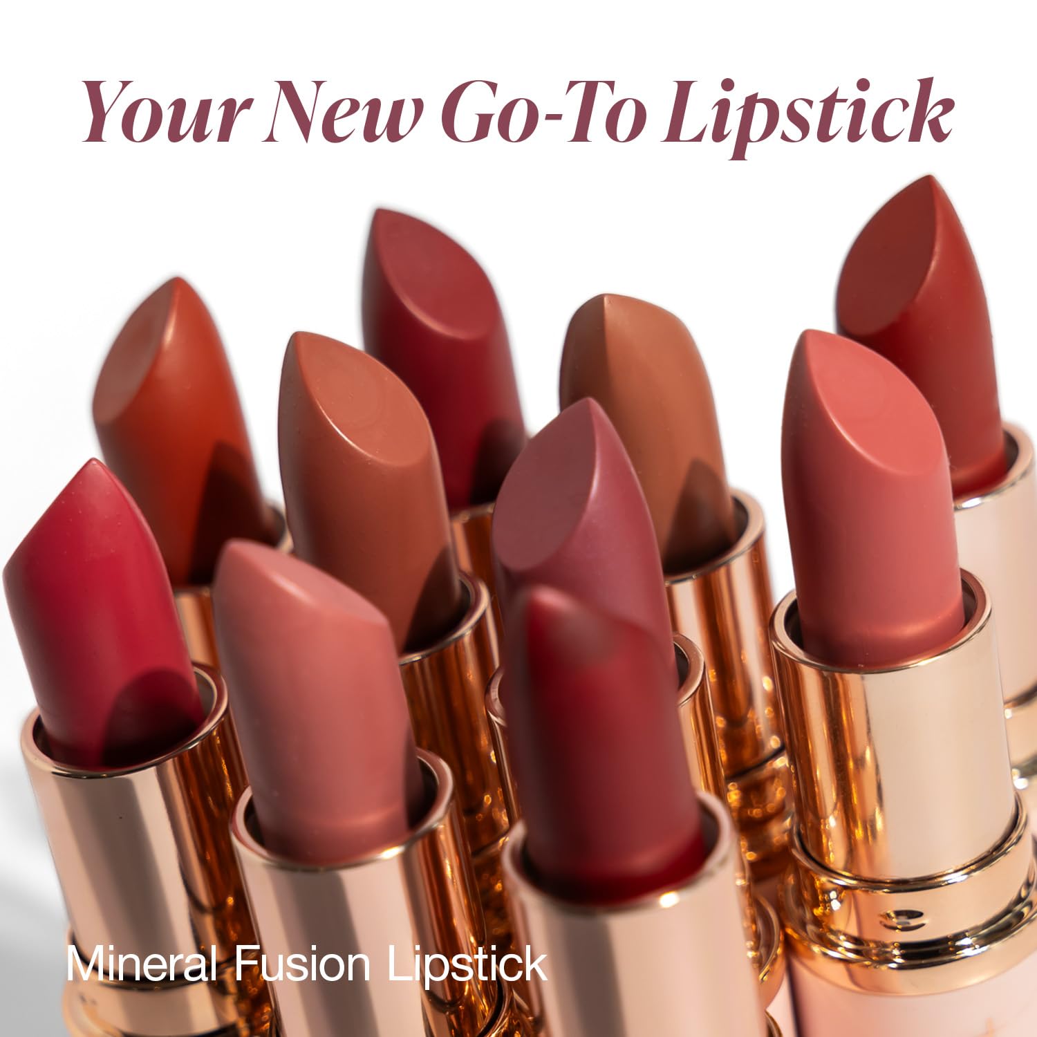 Mineral Fusion peach bellini lipstick application yields satin finish on lips.