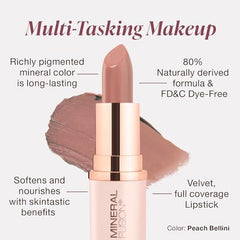 Mineral Fusion Peach Bellini lipstick glide delivers rich pigment with comfortable wear.