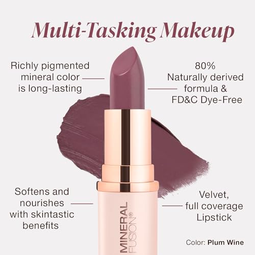 Plum Wine lipstick swatch demonstrates rich pigment, ideal for a bold lip look.
