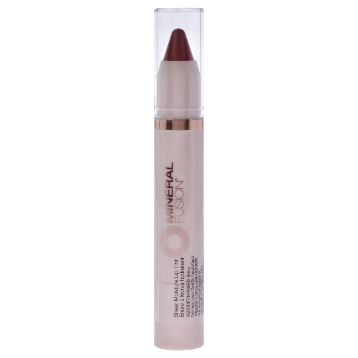 Mineral Fusion Flicker teinte lèvres, emballage pratique et hydratation en déplacement.