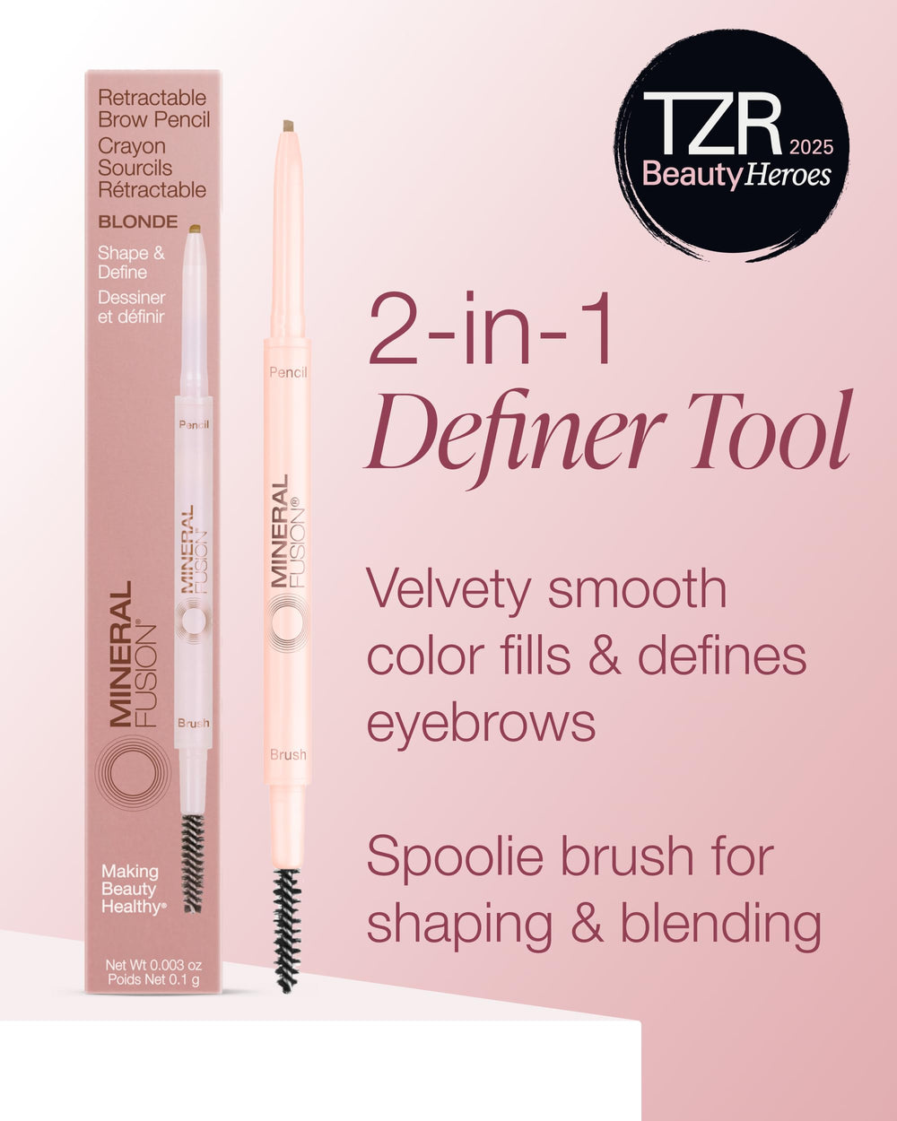 Mineral Fusion Sourcil Rétractable Blonde: spoolie intégré pour estomper et fusionner la couleur.