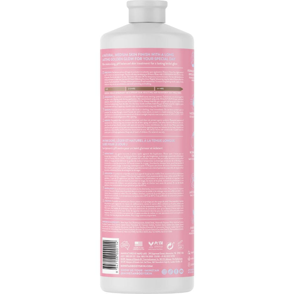 MineTan bronzage en spray – application rapide pour un teint uniforme de mariée.