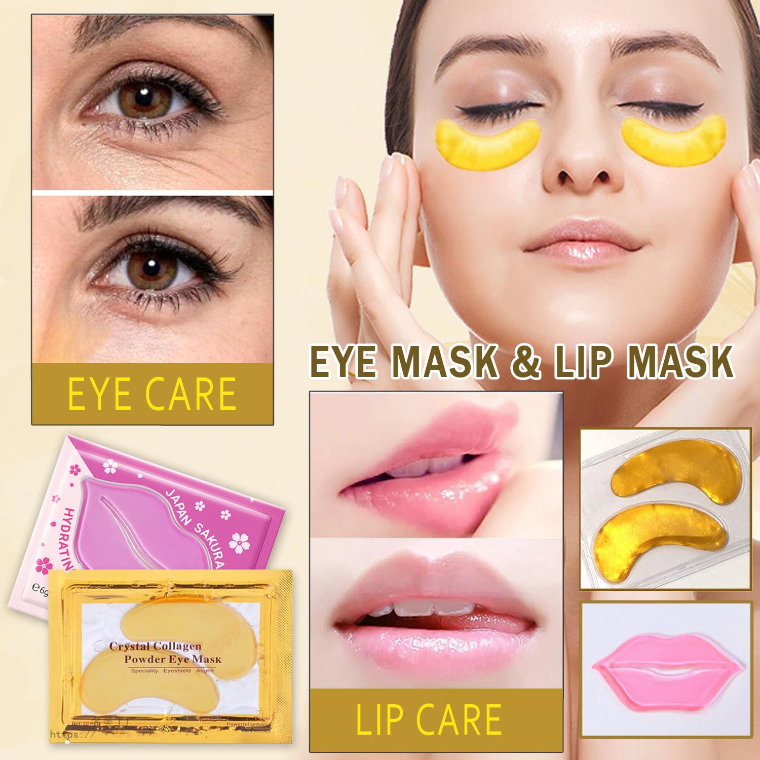 Miniling masque yeux or 24k, applications faciles pour paupières reposées.