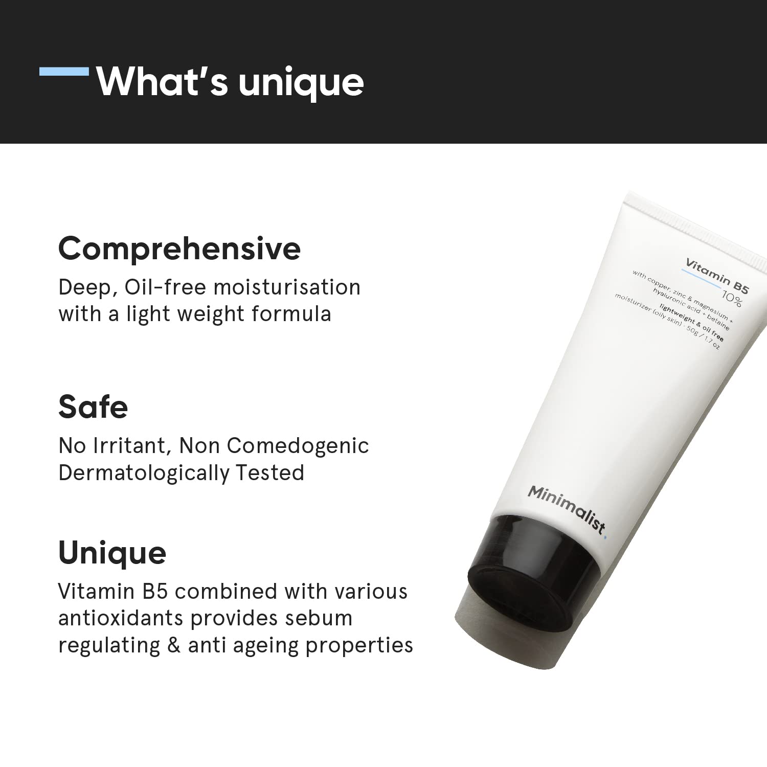 Minimalist Vitamin B5 10% gel visage avec zinc, cuivre et magnésium pour une peau plus fraîche.