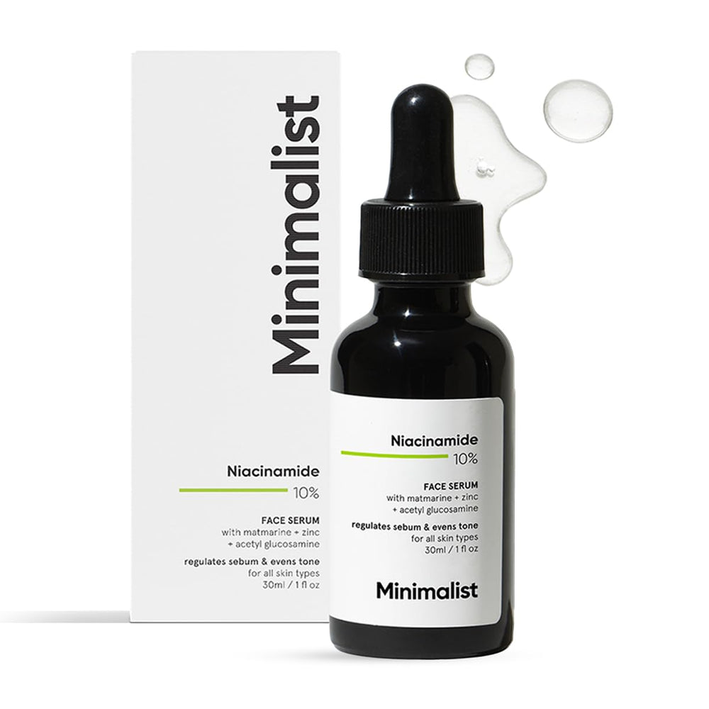 Sérum Minimalist Niacinamide 10% — bouteille élégante, facilite l'application matin et soir.